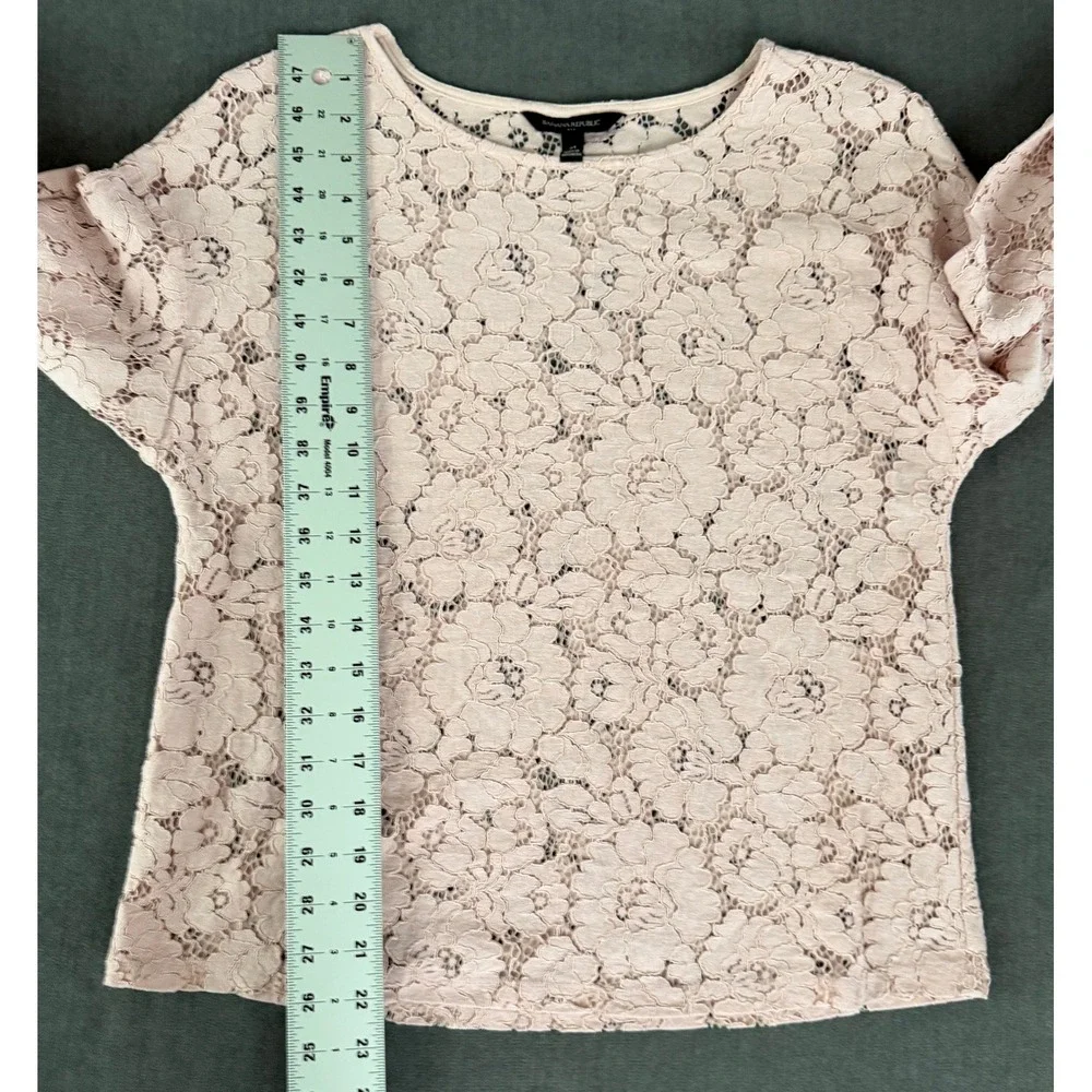 Banana Republic Sheer Lace Blouse Size M Blush Pink Romantic Victorian Feminine - Picture 7 of 8
